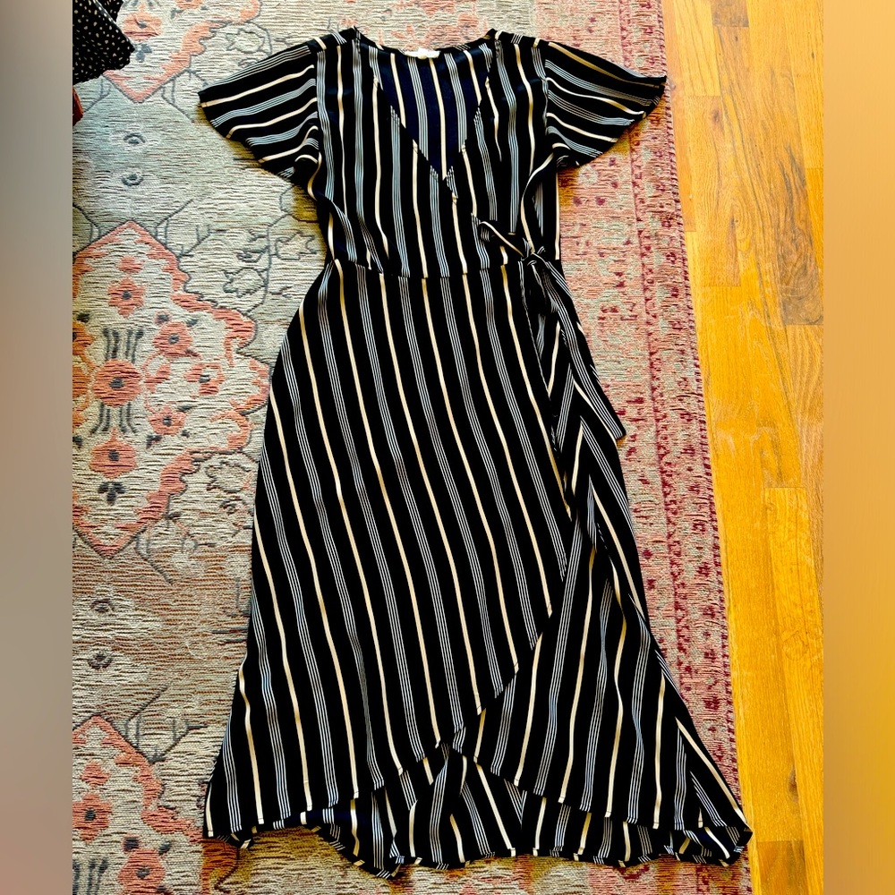 Black striped wrap dress